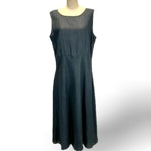 Eddie Bauer 100% linen long maxi dress sleeveless eyelet lace‎ classic black